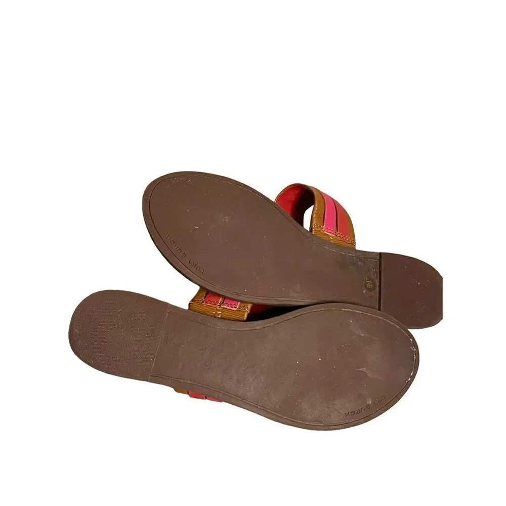 TORY BURCH LEIGH AMBRA CARNELIAN AZALEA LEATHER THONG SANDALS Women’s Size 8